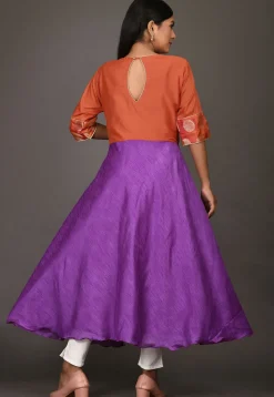 Woven Art Silk A Line Kurta in Purple and Orange