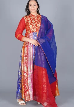Woven Art Silk Abaya Style Suit in Multicolor
