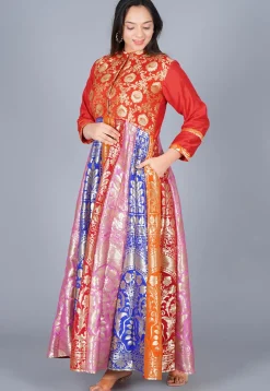 Woven Art Silk Abaya Style Suit in Multicolor
