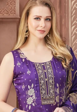 Woven Art Silk Anarkali suit in Purple