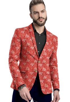 Woven Art Silk Blazer in Red