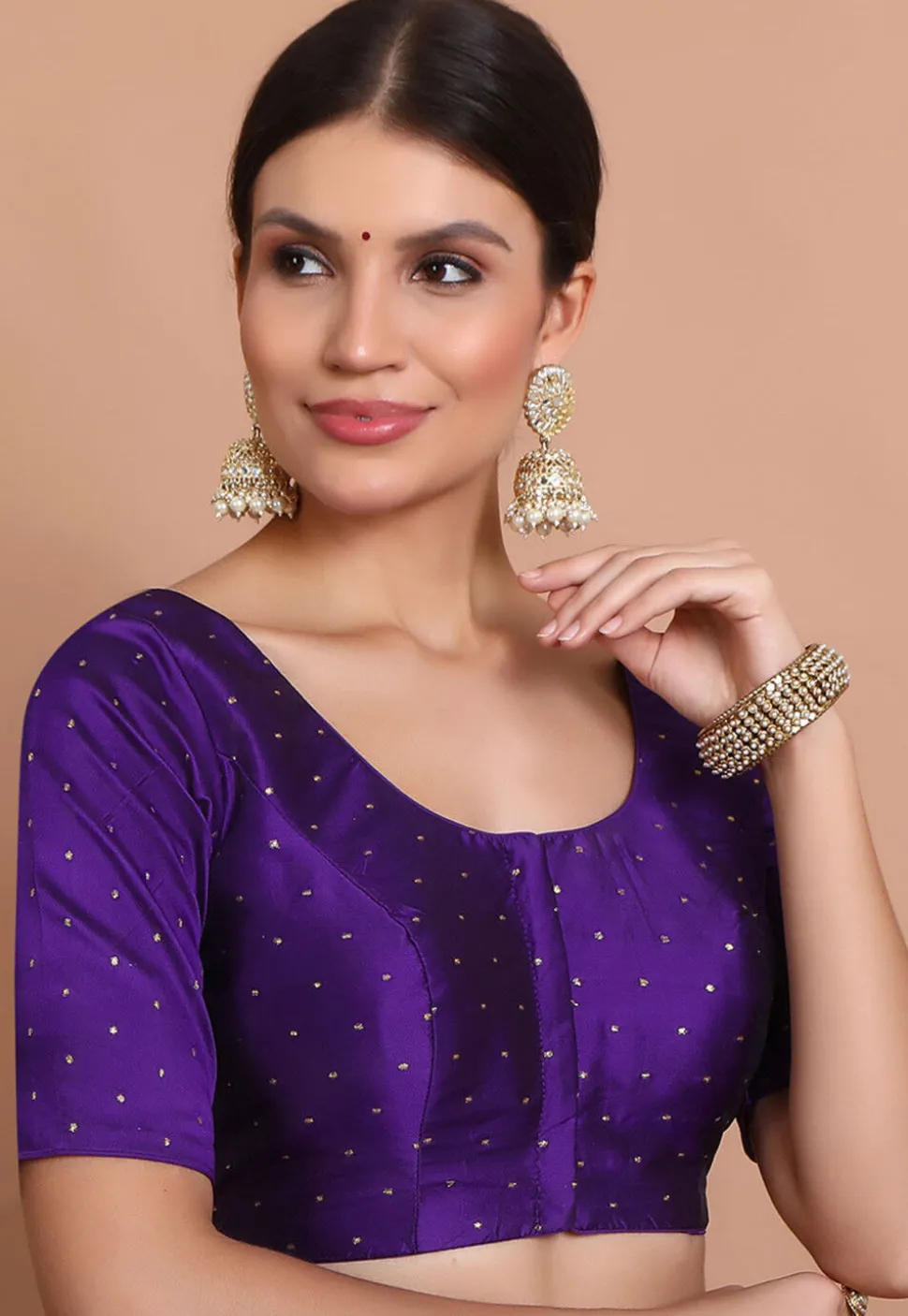 Woven Art Silk Blouse in Purple