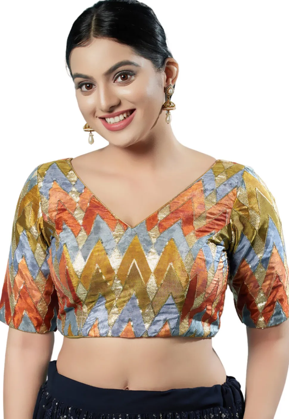 Woven Art Silk Blouse in Multicolor