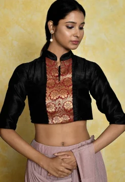 Woven Art Silk Blouse in Black