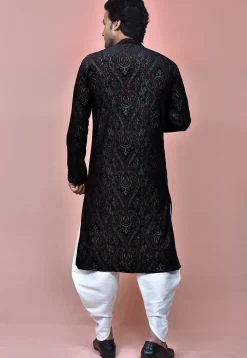 Woven Art Silk Brasso Dhoti Kurta in Black