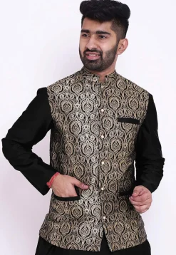 Woven Art Silk Dhoti Kurta in Black