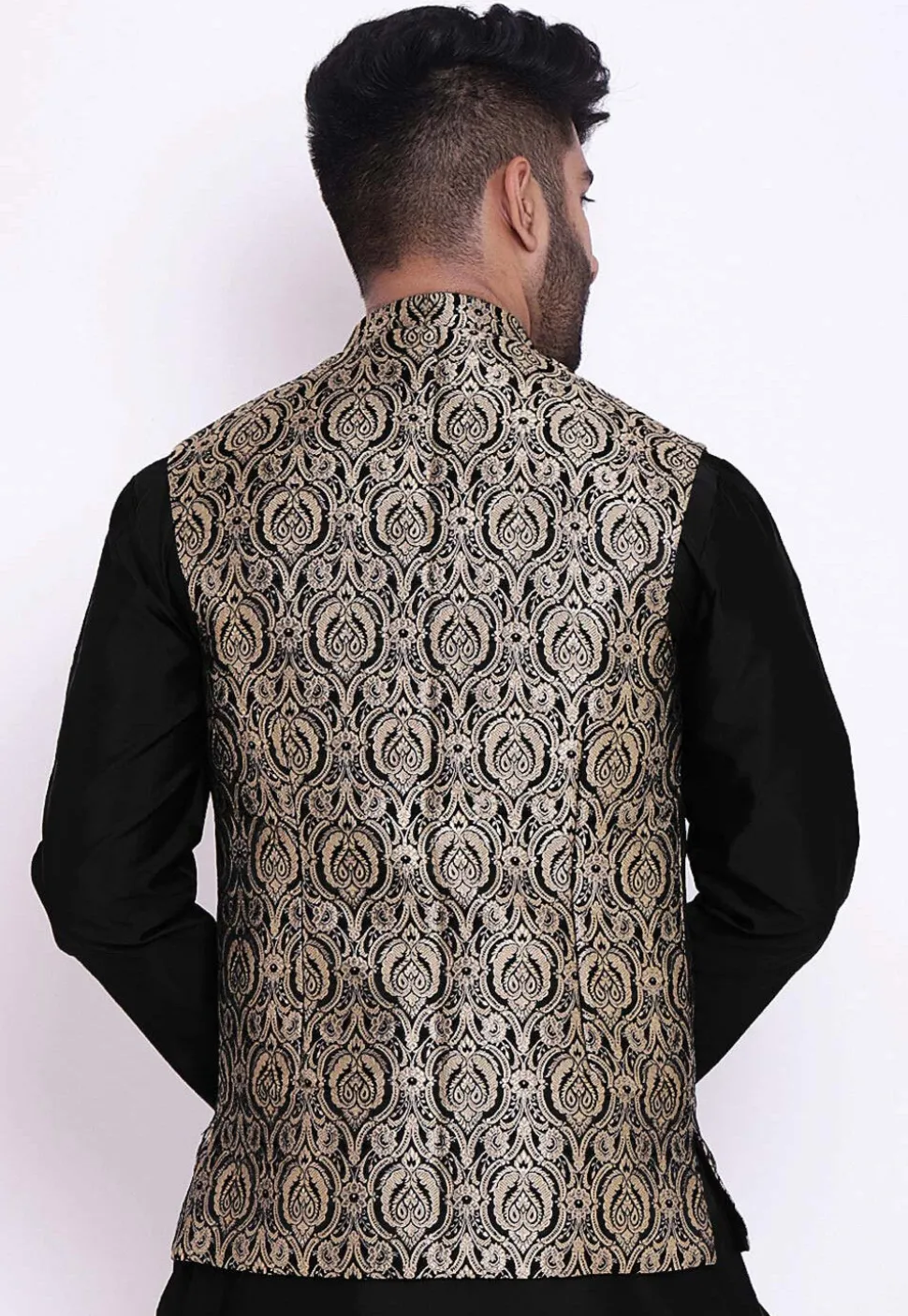 Woven Art Silk Dhoti Kurta in Black