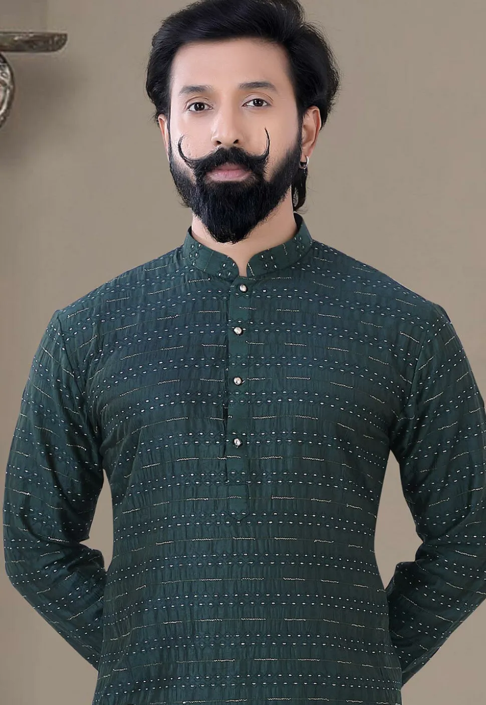 Woven Art Silk Dhoti Kurta in Navy Blue