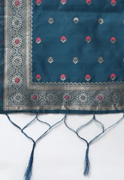 Woven Art Silk Dupatta in Teal Blue