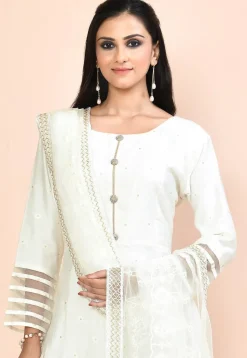Woven Art Silk Jacquard Abaya Style Suit in White
