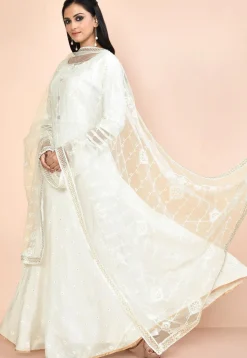 Woven Art Silk Jacquard Abaya Style Suit in White