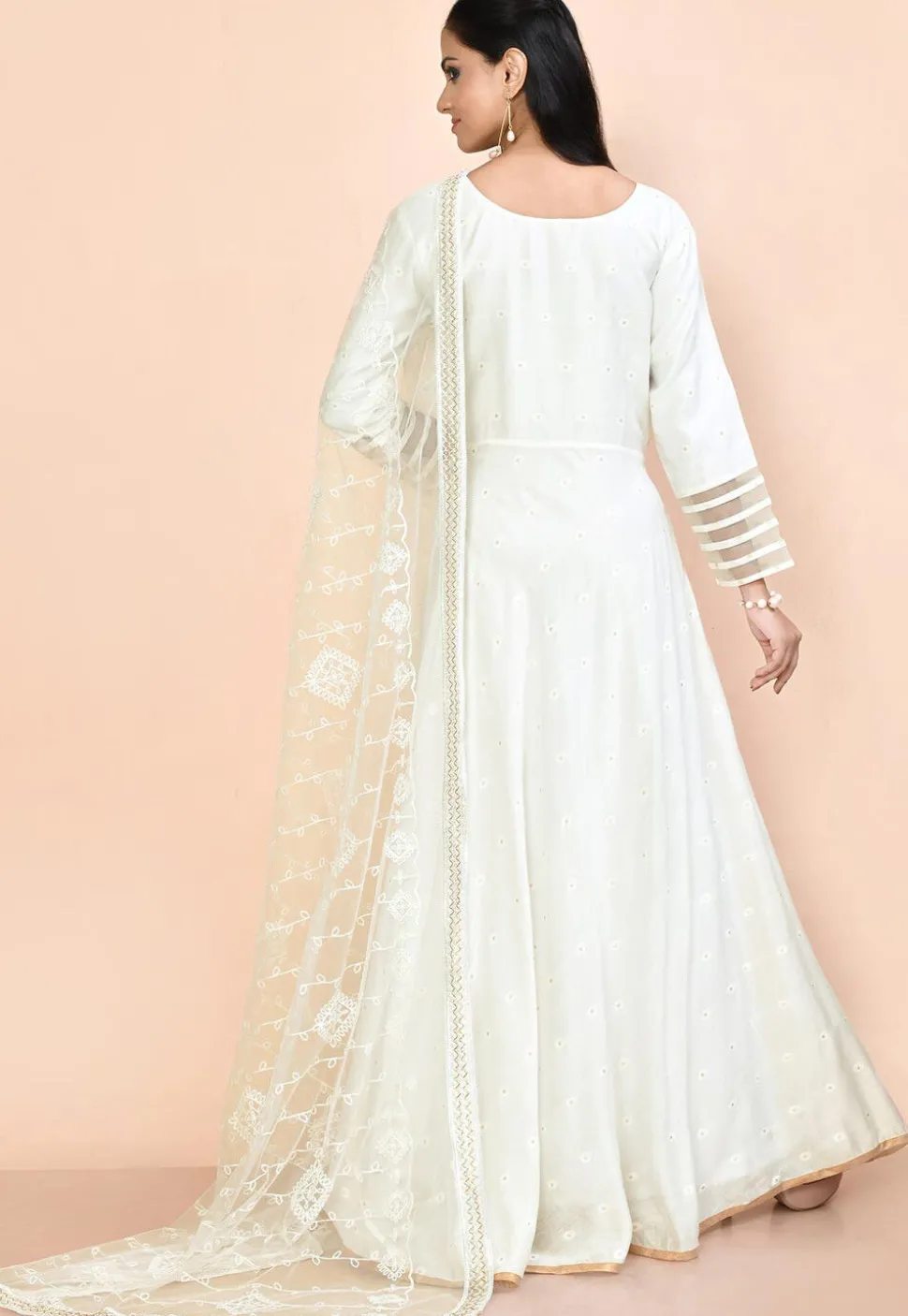 Woven Art Silk Jacquard Abaya Style Suit in White