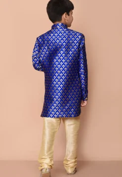 Woven Art Silk Jacquard Asymmetric Kurta Set in Royal Blue