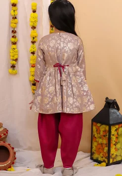 Woven Art Silk Jacquard A Line Kurta Set in Dusty Purple