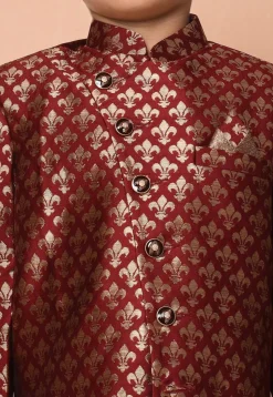 Woven Art Silk Jacquard Asymmetric Kurta Set in Maroon