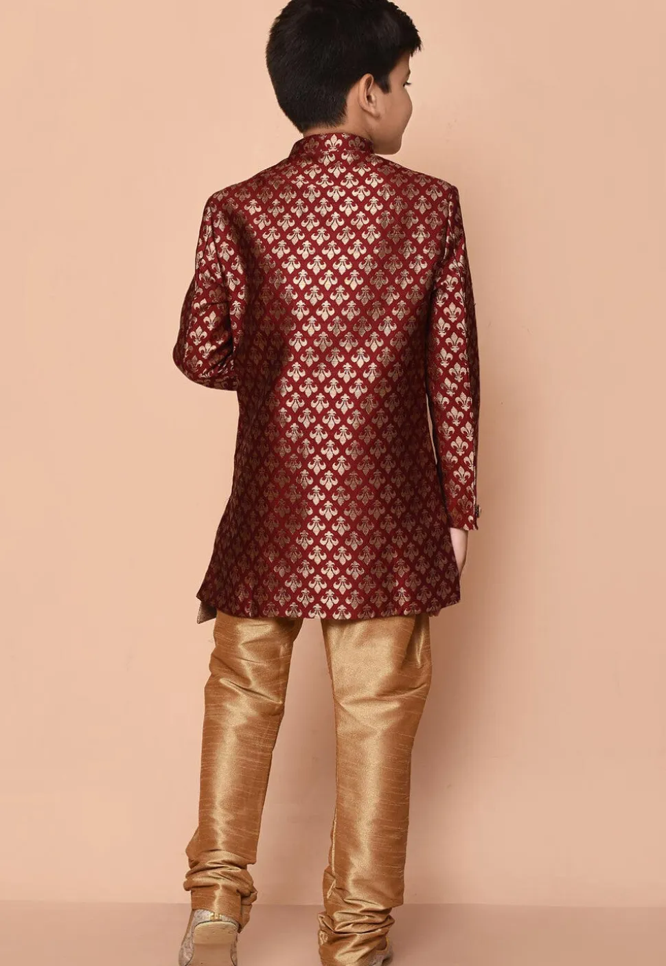 Woven Art Silk Jacquard Asymmetric Kurta Set in Maroon