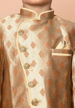 Woven Art Silk Jacquard Asymmetric Kurta Dhoti in Beige