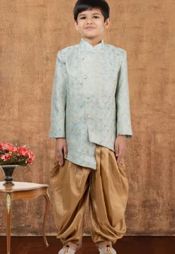 Woven Art Silk Jacquard Asymmetric Dhoti Kurta in Sky Blue