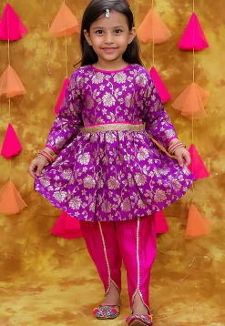 Woven Art Silk Jacquard A Line Kurta Set in Purple
