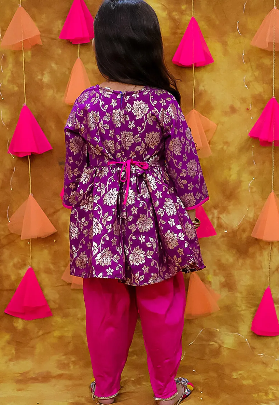 Woven Art Silk Jacquard A Line Kurta Set in Purple