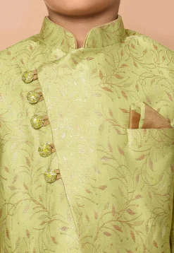 Woven Art Silk Jacquard Asymmetric Kurta Set in Light Green