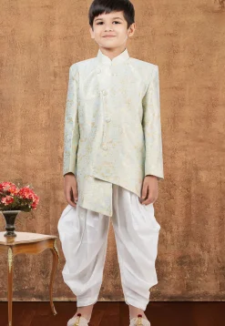 Woven Art Silk Jacquard Asymmetric Dhoti Kurta in Sky Blue