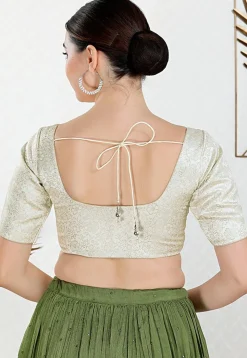 Woven Art Silk Jacquard Blouse in Cream