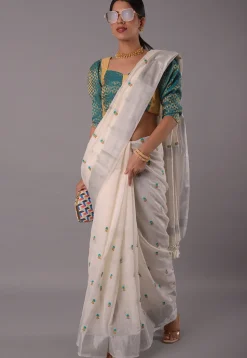 Woven Art Silk Jacquard Blouse in Teal Blue