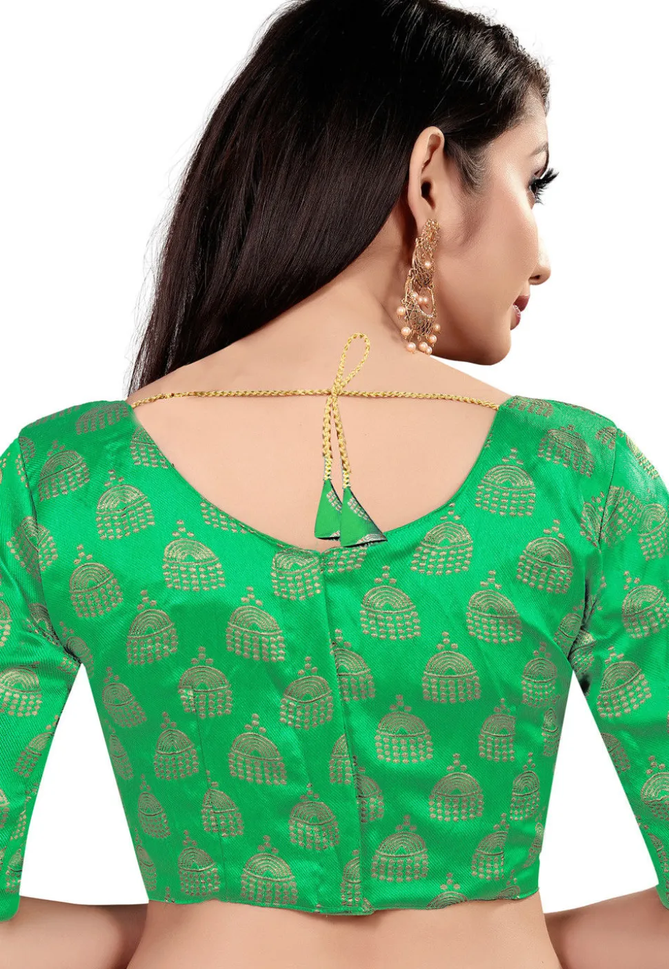 Woven Art Silk Jacquard Blouse in Green