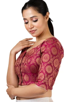Woven Art Silk Jacquard Blouse in Magenta