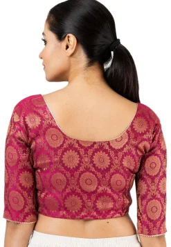 Woven Art Silk Jacquard Blouse in Magenta