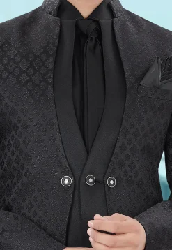 Woven Art Silk Jacquard Blazer in Black