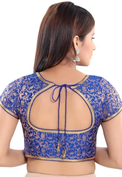 Woven Art Silk Jacquard Blouse in Royal Blue