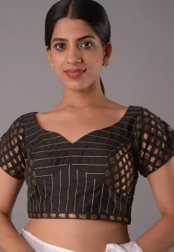 Woven Art Silk Jacquard Blouse in Black