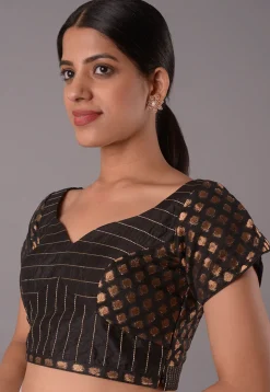 Woven Art Silk Jacquard Blouse in Black