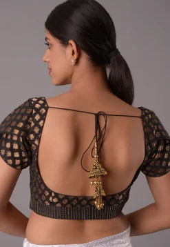 Woven Art Silk Jacquard Blouse in Black