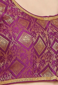 Woven Art Silk Jacquard Blouse in Purple
