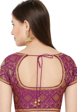 Woven Art Silk Jacquard Blouse in Purple