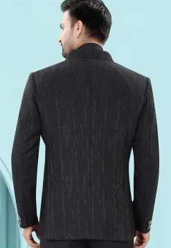 Woven Art Silk Jacquard Blazer in Black