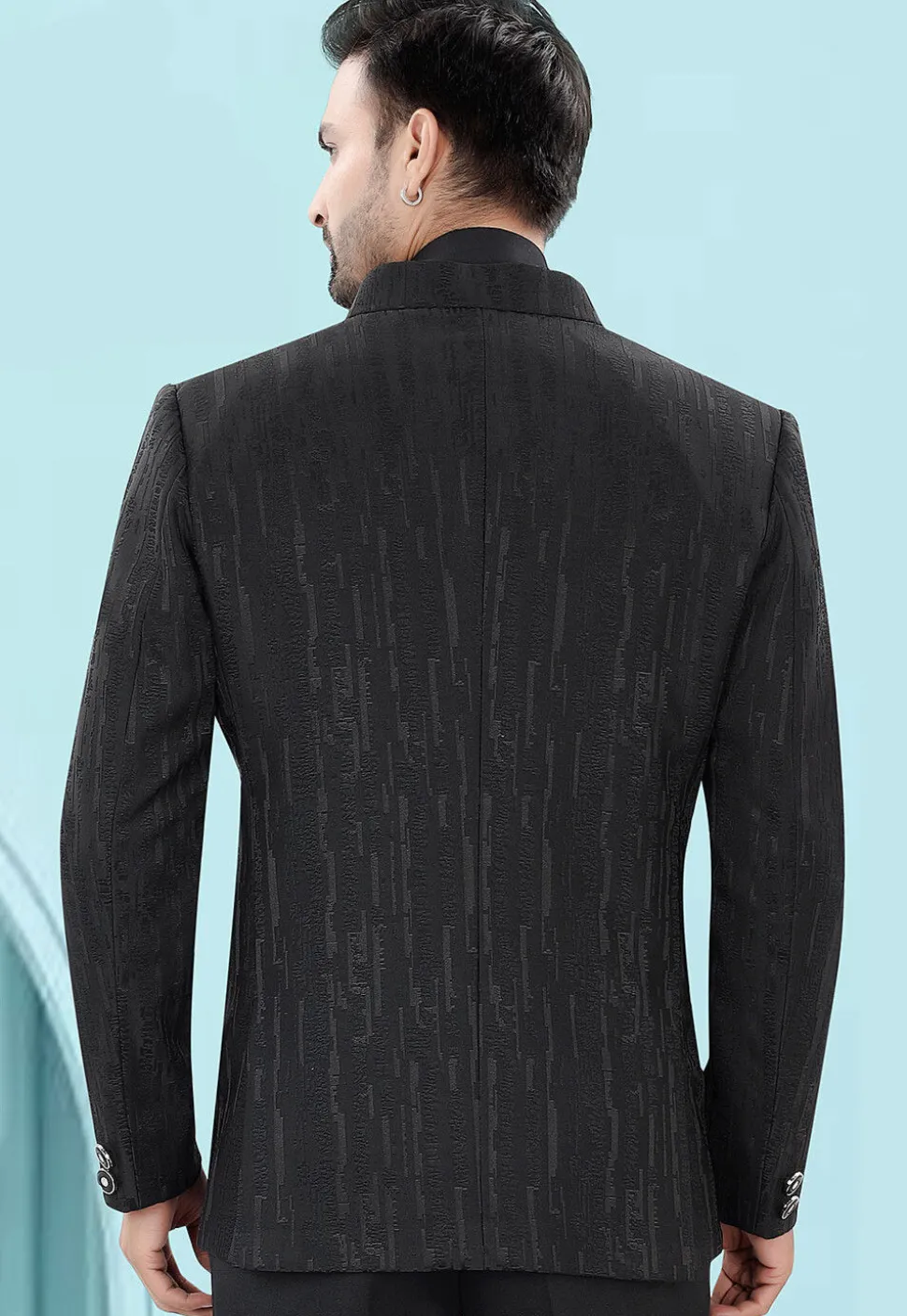 Woven Art Silk Jacquard Blazer in Black