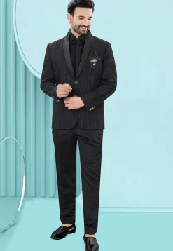 Woven Art Silk Jacquard Blazer in Black