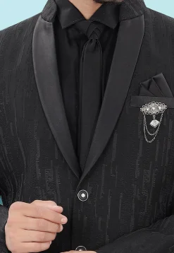 Woven Art Silk Jacquard Blazer in Black