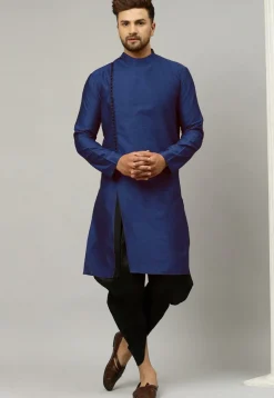 Woven Art Silk Jacquard Dhoti Kurta in Dark Blue