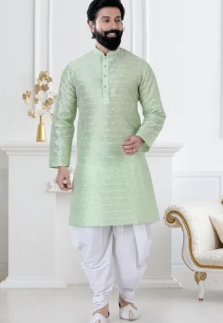 Woven Art Silk Jacquard Dhoti Kurta in Pastel Green