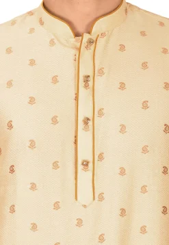 Woven Art Silk Jacquard Dhoti Kurta in Light Beige