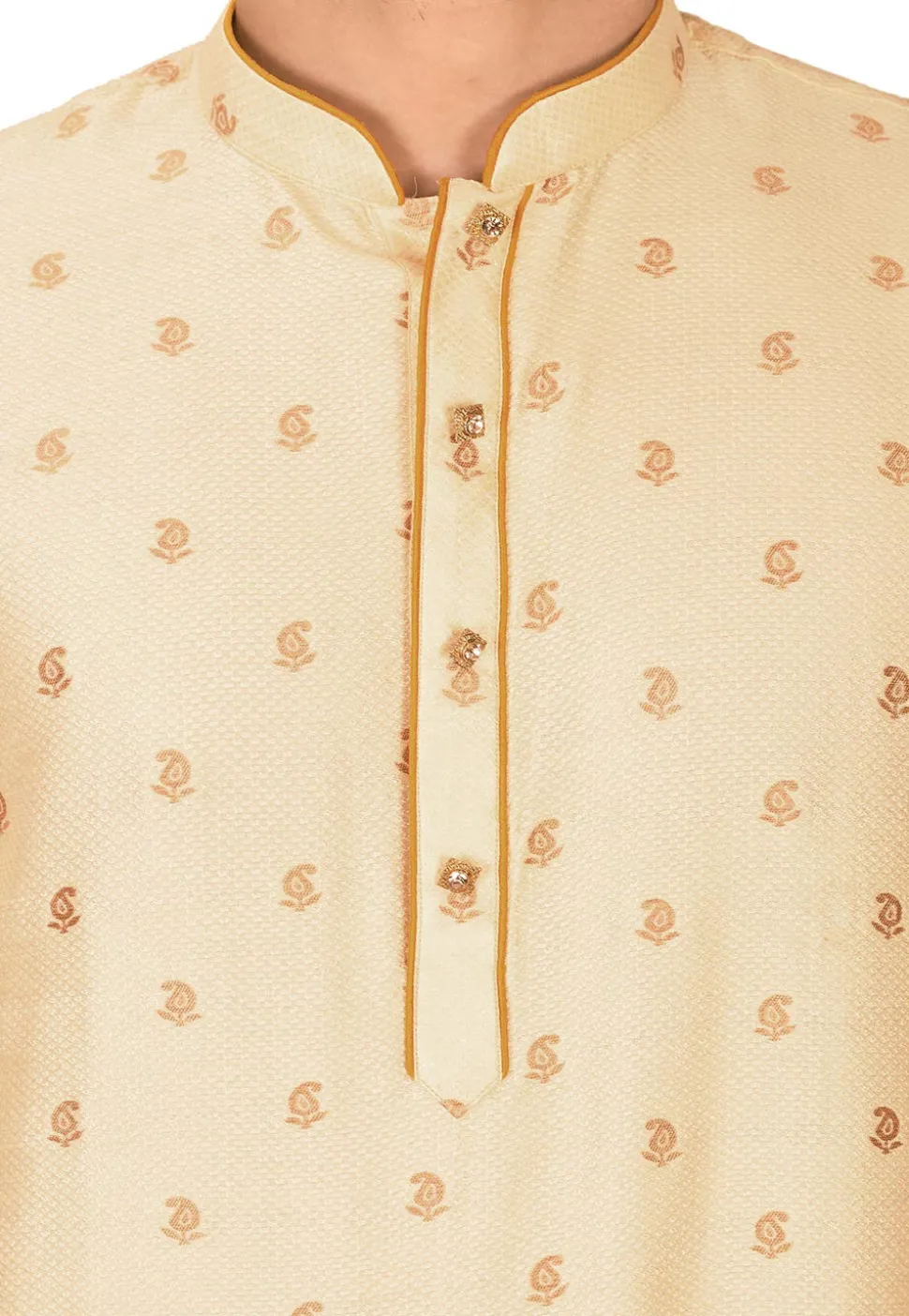 Woven Art Silk Jacquard Dhoti Kurta in Light Beige