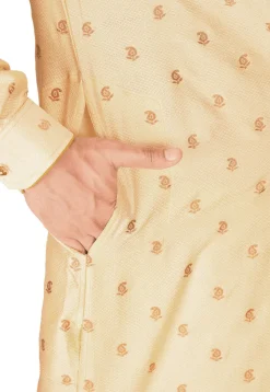 Woven Art Silk Jacquard Dhoti Kurta in Light Beige