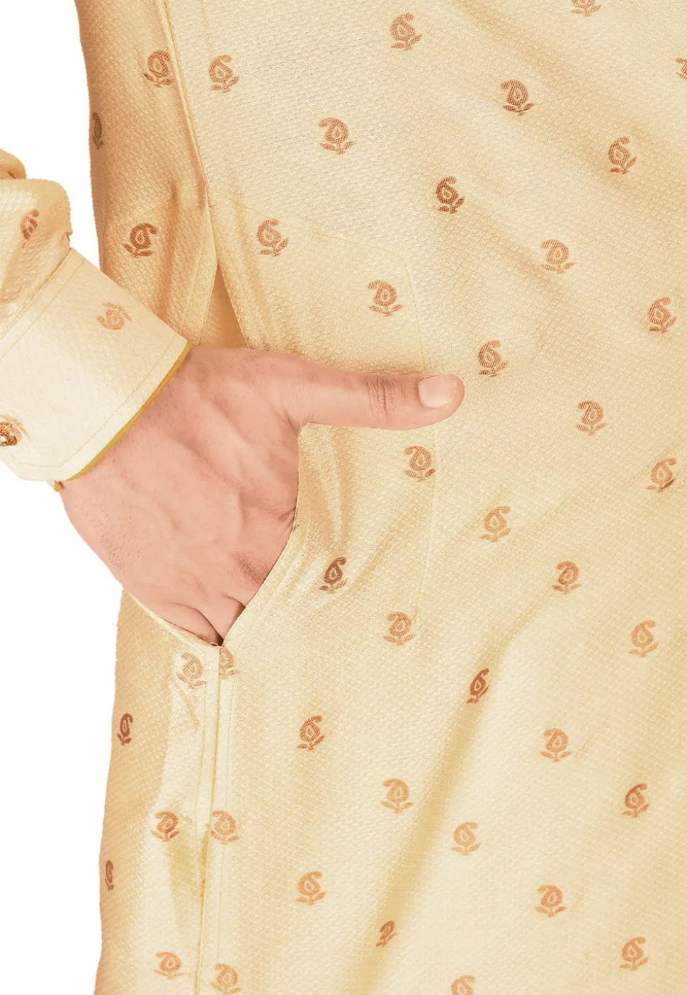 Woven Art Silk Jacquard Dhoti Kurta in Light Beige