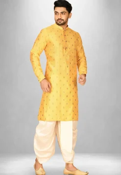 Woven Art Silk Jacquard Dhoti Kurta in Mustard