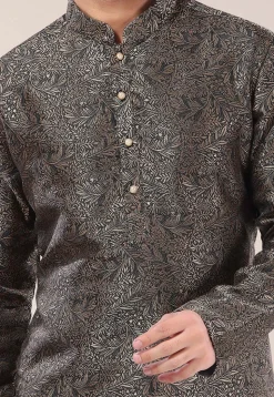 Woven Art Silk Jacquard Dhoti Kurta in Dark Grey